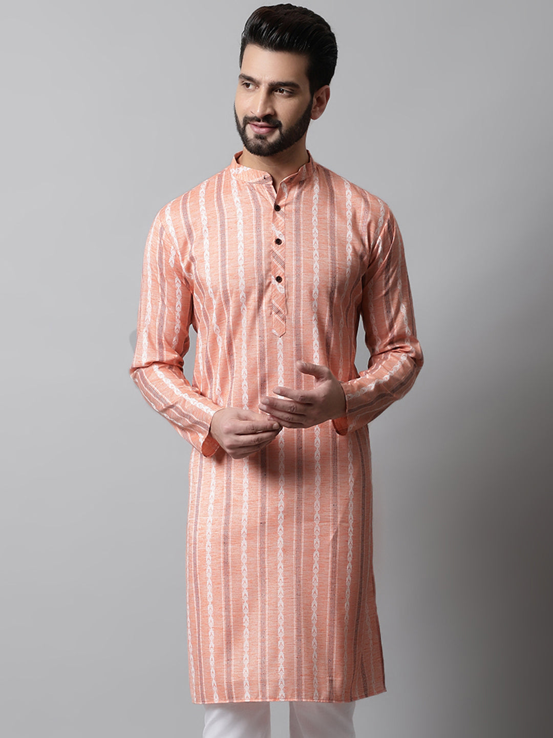 Men Coral Geomatric Printed Kurtas