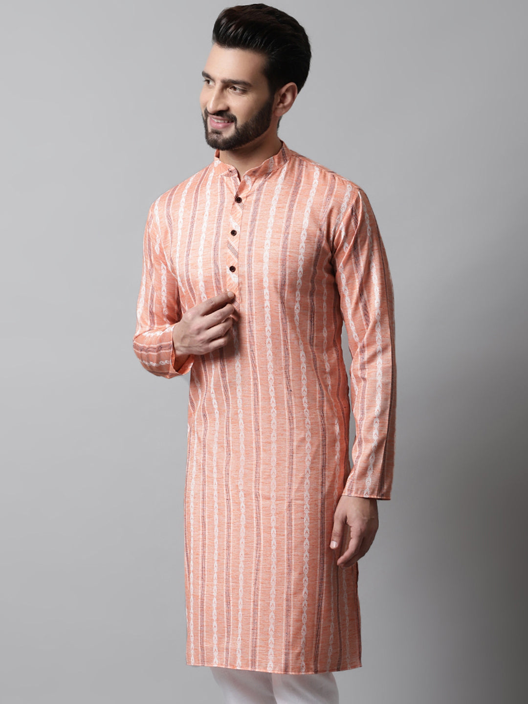 Men Coral Geomatric Printed Kurtas