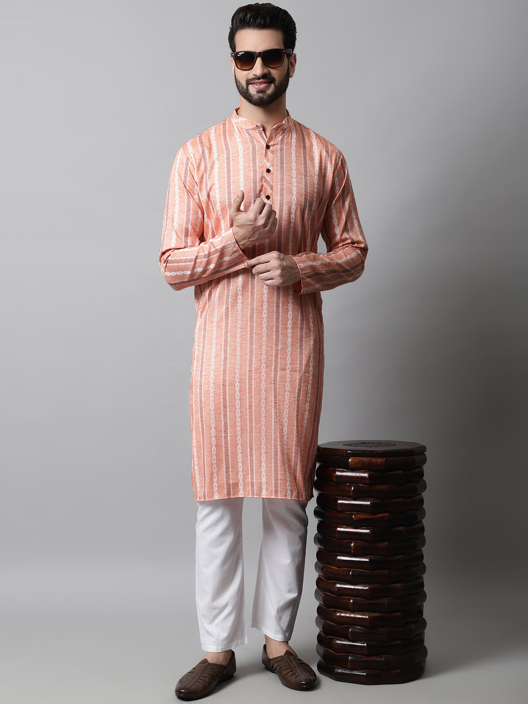 Men Coral Geomatric Printed Kurtas