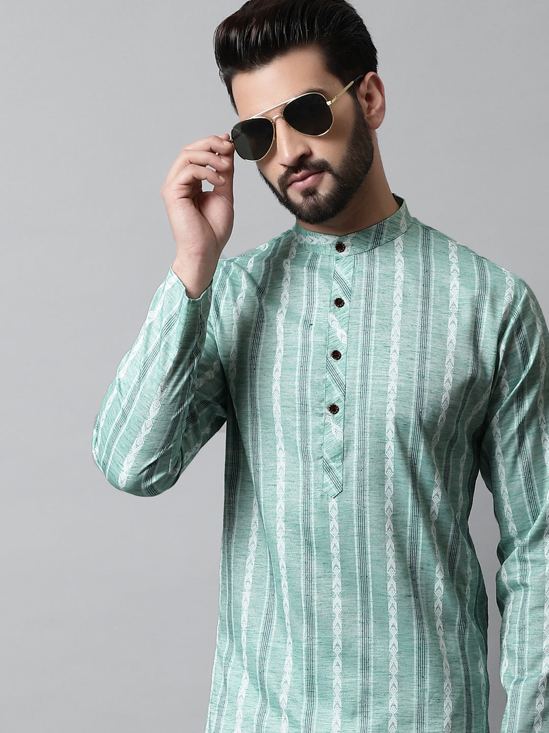 Men Sky Blue Geomatric Printed Kurtas