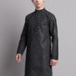 Men's Black Printed Pure Cotton Kurta