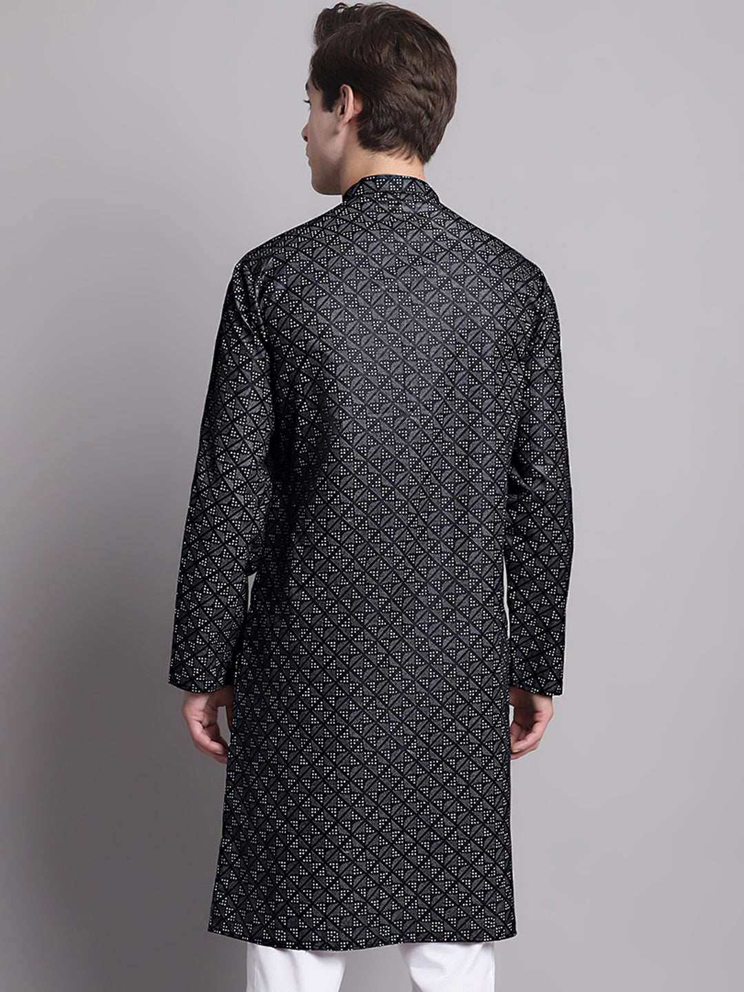 Men's Black Printed Pure Cotton Kurta