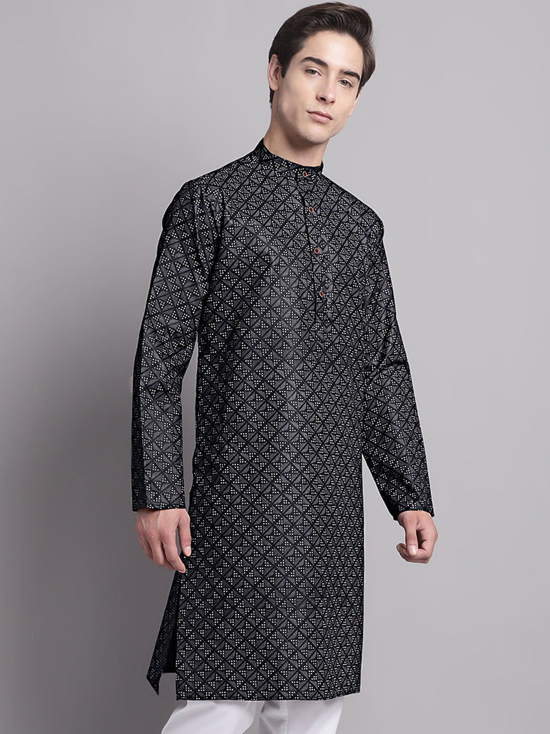 Men's Black Printed Pure Cotton Kurta