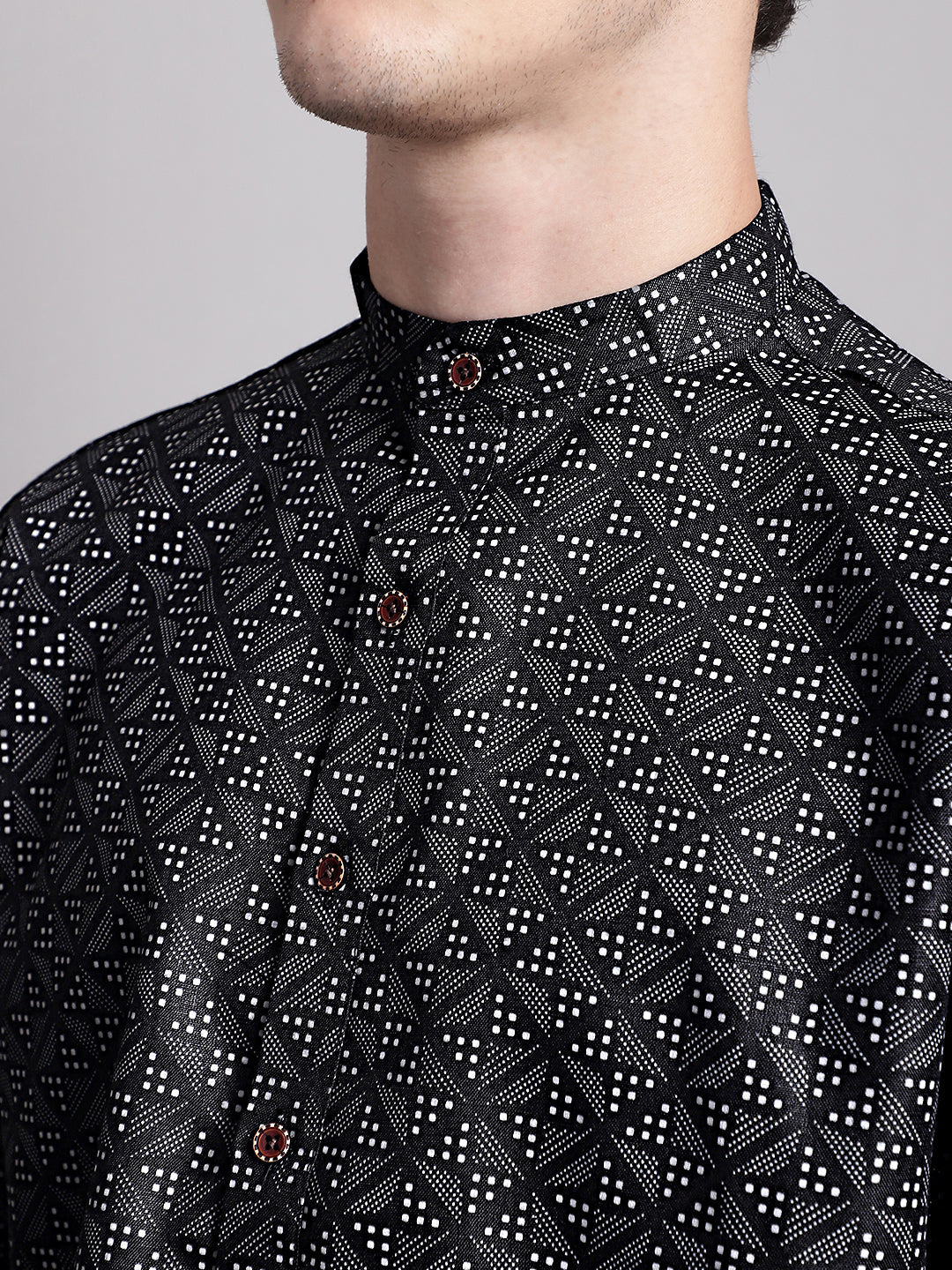 Men's Black Printed Pure Cotton Kurta