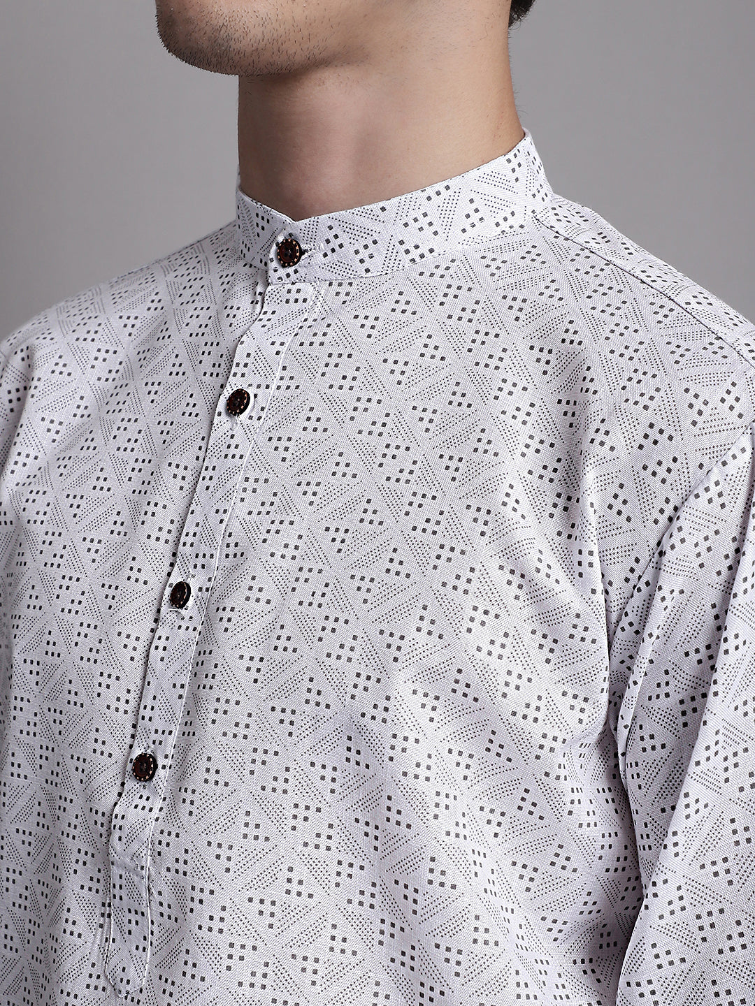 Men's White Printed Pure Cotton Kurta