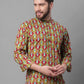 Men's Olive and Maroon Ikkat Printed Short Kurtas