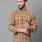 Men's Olive and Maroon Ikkat Printed Short Kurtas