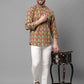 Men's Olive and Maroon Ikkat Printed Short Kurtas