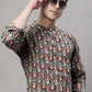 Men's Blue and Maroon Ikkat Printed Short Kurtas