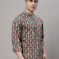 Men's Blue and Maroon Ikkat Printed Short Kurtas