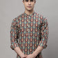 Men's Blue and Maroon Ikkat Printed Short Kurtas