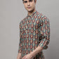 Men's Blue and Maroon Ikkat Printed Short Kurtas