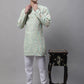 Men's Pista  Green and Multi Coloured Embroidered Straight Kurtas