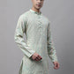 Men's Pista  Green and Multi Coloured Embroidered Straight Kurtas