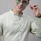 Men's Pista  Green and Multi Coloured Embroidered Straight Kurtas