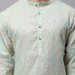 Men's Pista  Green and Multi Coloured Embroidered Straight Kurtas