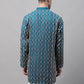 Men's Teal Blue and Multi Coloured Embroidered Straight Kurtas