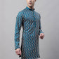 Men's Teal Blue and Multi Coloured Embroidered Straight Kurtas