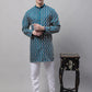 Men's Teal Blue and Multi Coloured Embroidered Straight Kurtas