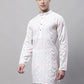 Men's White and Multi Coloured Embroidered Straight Kurtas