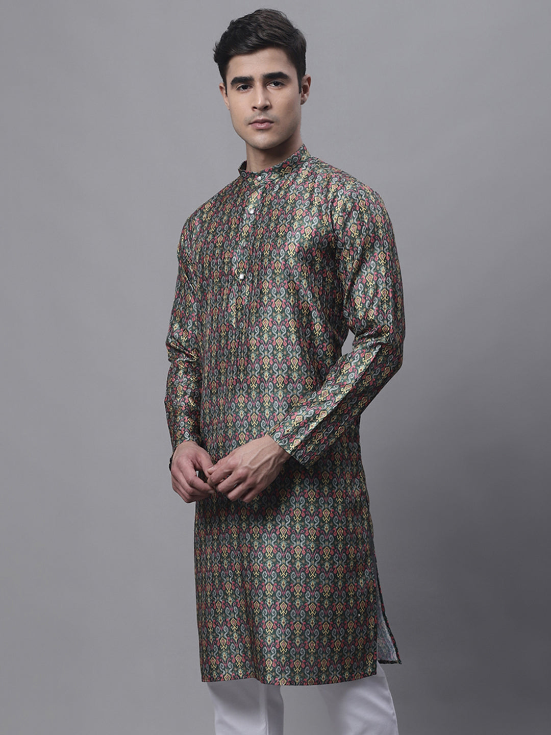 Men's Olive Green Digital Printed Kurtas