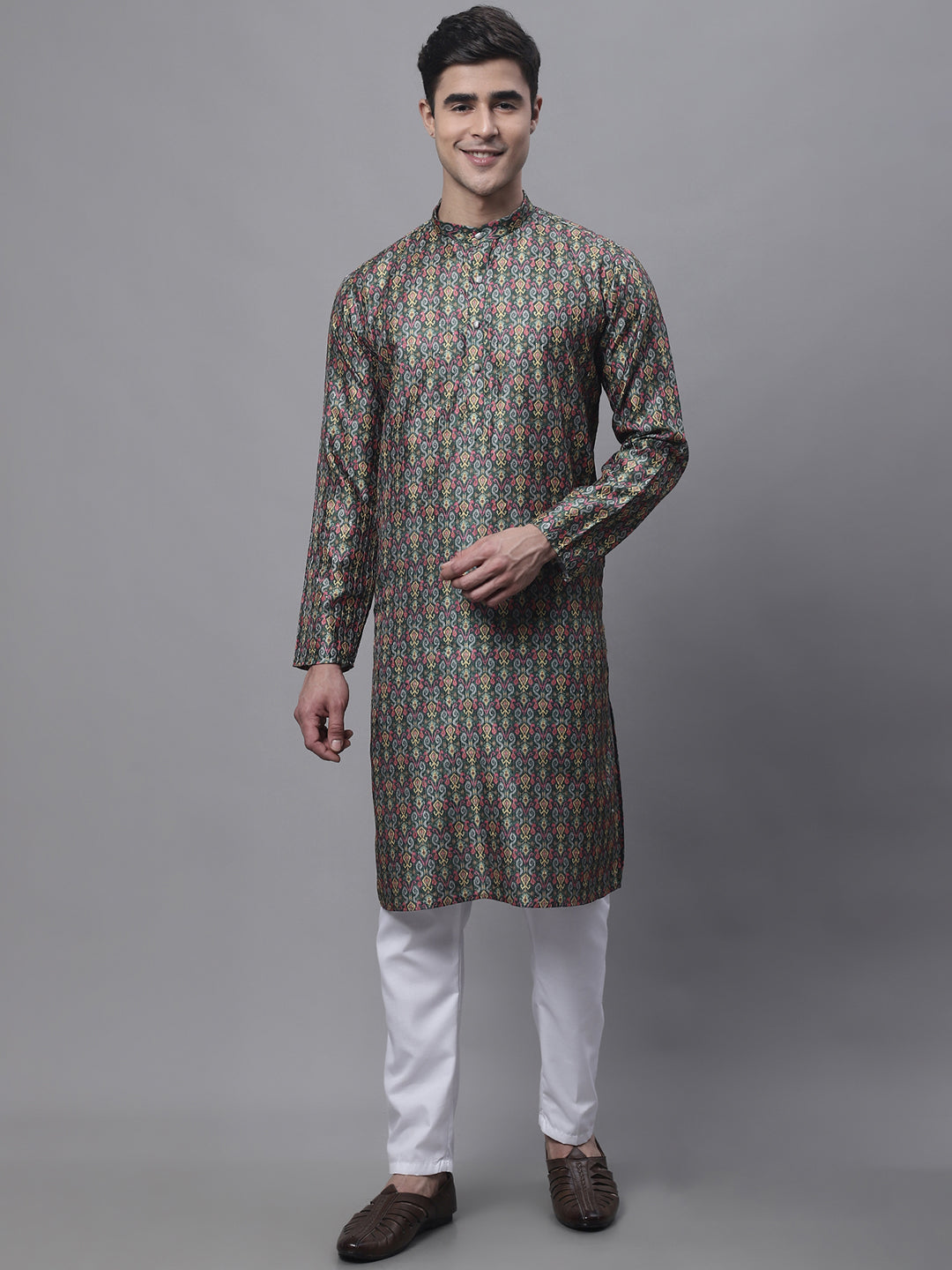 Men's Olive Green Digital Printed Kurtas