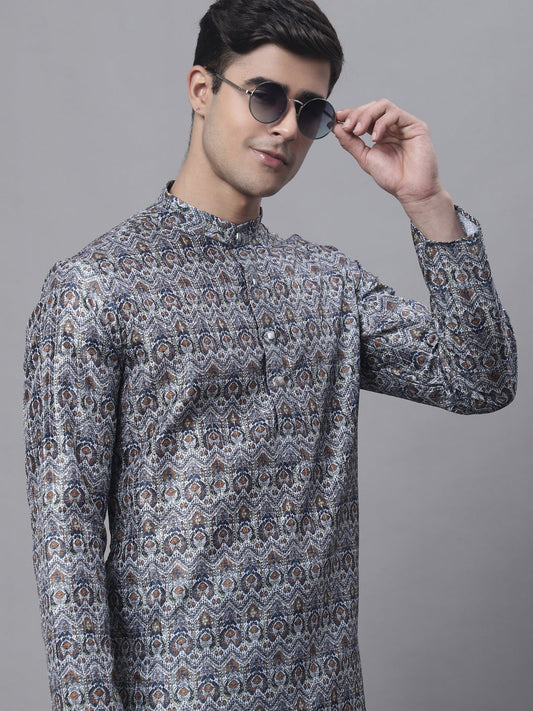 Men's Silver Digital Printed Kurtas