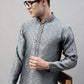 Men's Grey Jacquard Silk Collar Embroidered Kurtas