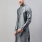 Men's Grey Jacquard Silk Collar Embroidered Kurtas