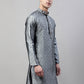 Men's Grey Jacquard Silk Collar Embroidered Kurtas