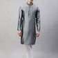 Men's Grey Jacquard Silk Collar Embroidered Kurtas