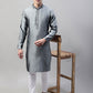 Men's Grey Jacquard Silk Collar Embroidered Kurtas