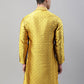 Men's Mustard Jacquard Silk Collar Embroidered Kurtas