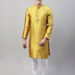 Men's Mustard Jacquard Silk Collar Embroidered Kurtas