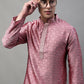 Men's Pink Jacquard Silk Collar Embroidered Kurtas