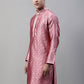 Men's Pink Jacquard Silk Collar Embroidered Kurtas