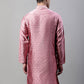 Men's Pink Jacquard Silk Collar Embroidered Kurtas