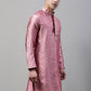 Men's Pink Jacquard Silk Collar Embroidered Kurtas