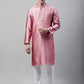 Men's Pink Jacquard Silk Collar Embroidered Kurtas