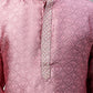 Men's Pink Jacquard Silk Collar Embroidered Kurtas