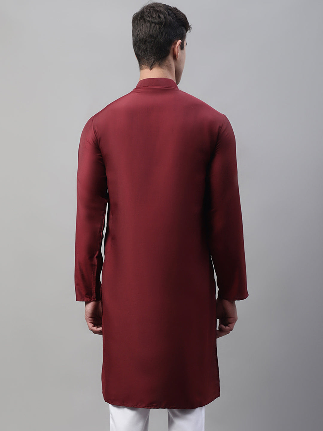 Men's Maroon Cotton Silk Mirror Work Kurtas