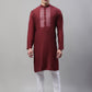 Men's Maroon Cotton Silk Mirror Work Kurtas