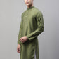 Men's Olive Green Cotton Silk Mirror Work Kurtas