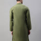 Men's Olive Green Cotton Silk Mirror Work Kurtas