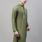 Men's Olive Green Cotton Silk Mirror Work Kurtas