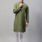 Men's Olive Green Cotton Silk Mirror Work Kurtas