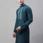 Men's Teal Blue Cotton Silk Mirror Work Kurtas