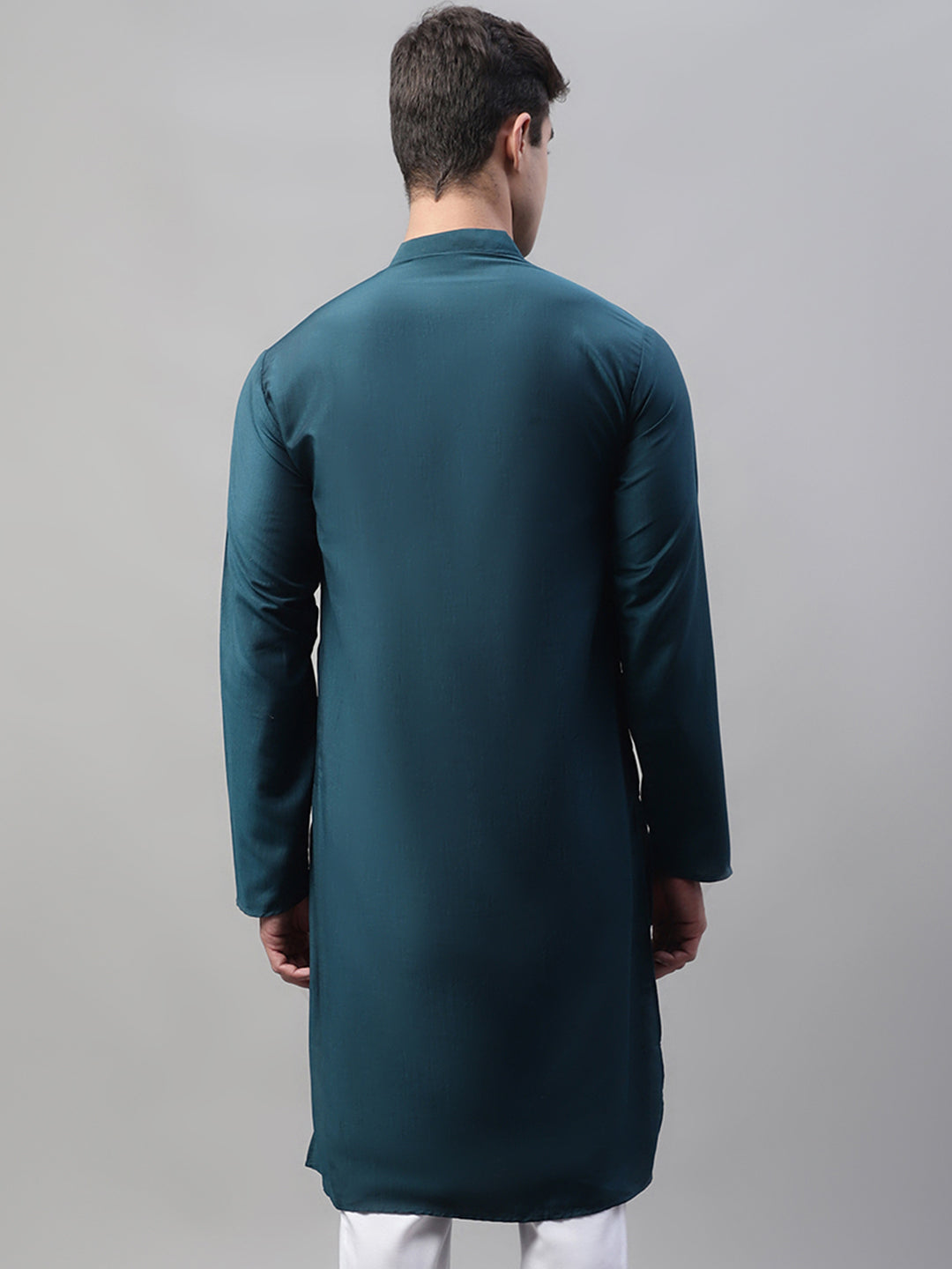 Men's Teal Blue Cotton Silk Mirror Work Kurtas