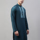 Men's Teal Blue Cotton Silk Mirror Work Kurtas