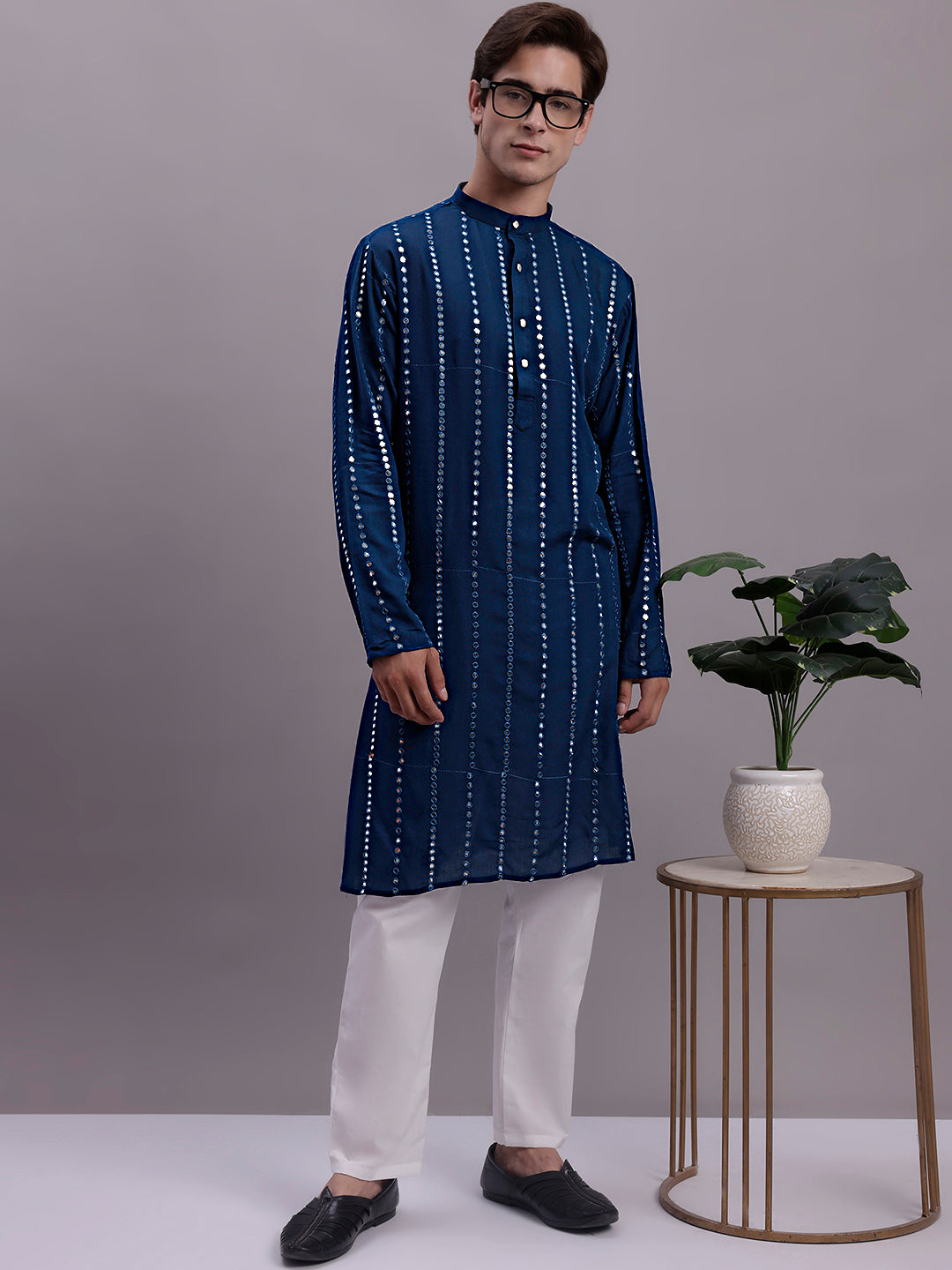 Men's Embroidered Mirror Work Kurtas